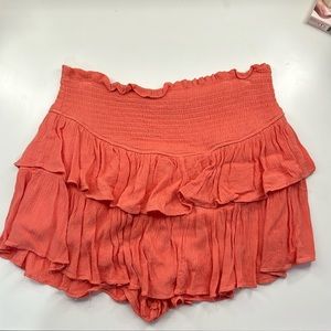 Coral Smocked Ruffle Skirt With Shorts